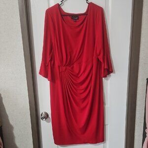 Cato Elegant Red Draped Long Sleeve Dress